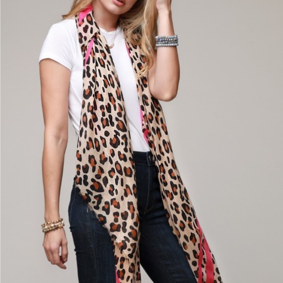 New! Ruggine Pink Stripe Leopard Universal Scarf Wrap Hair Cover Up - Picture 8 of 8